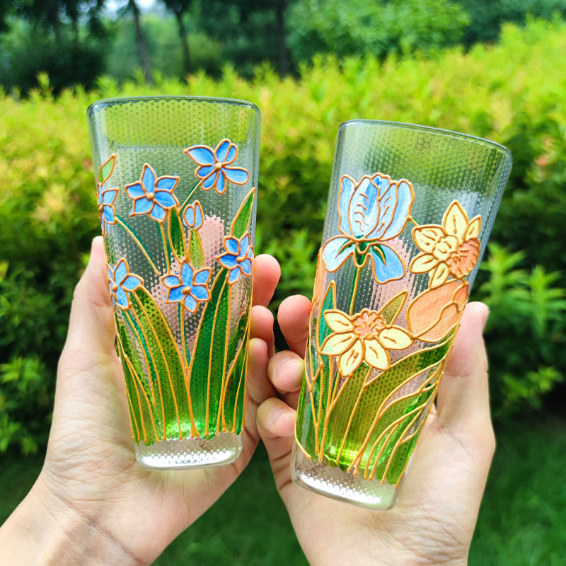 High value crystal glass lily of the valley female cup creative wine glass three-dimensional hand-painted flower juice milk cup wholesale