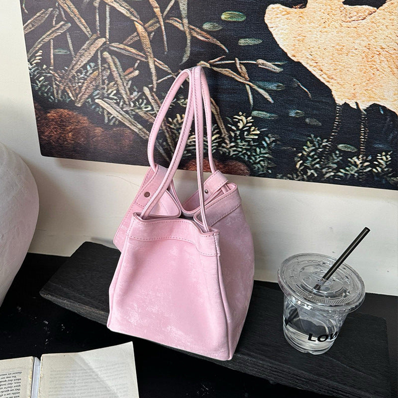 SEALBEER Guofeng New Chinese Bag Cowhide Satin Vegetable Basket Bag Women's Bucket Bag popular New Shoulder Crossbody Tip Bag