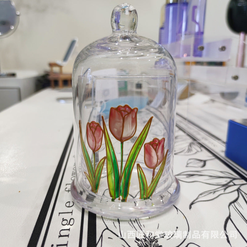 Flower crystal glass aromatherapy cover artificial hand-painted three-dimensional dried flower candle glass cover light luxury home ornament gifts