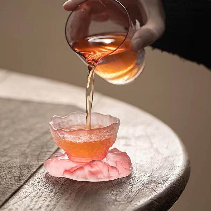 Japanese-style glazed tea cup women's sake cup handmade coaster glass cup Chinese style teacup master cup set