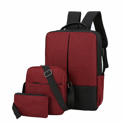 Factory USB Backpack Three-Piece Set New Casual Men's and Women's Same Student Notebook Computer Schoolbag