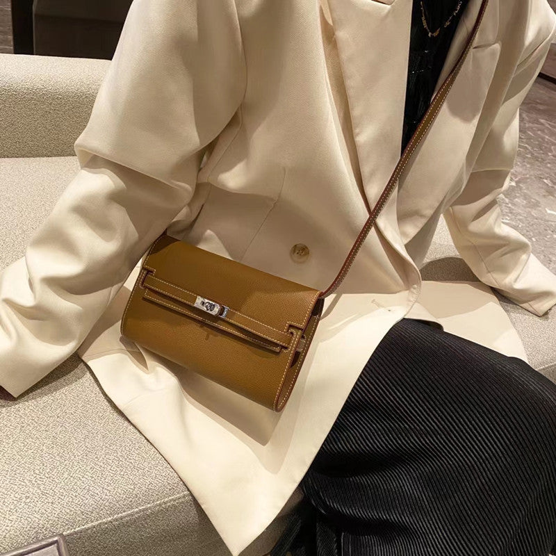 SEALBEER 2025 new palm pattern cowhide Kelly wallet fashionable single shoulder oblique span portable mini square bag genuine leather women's bag