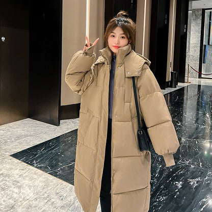 Over-the-knee cotton-padded women's clothing 2023 new trendy and popular winter thickened cotton-padded loose long top Korean version jacket