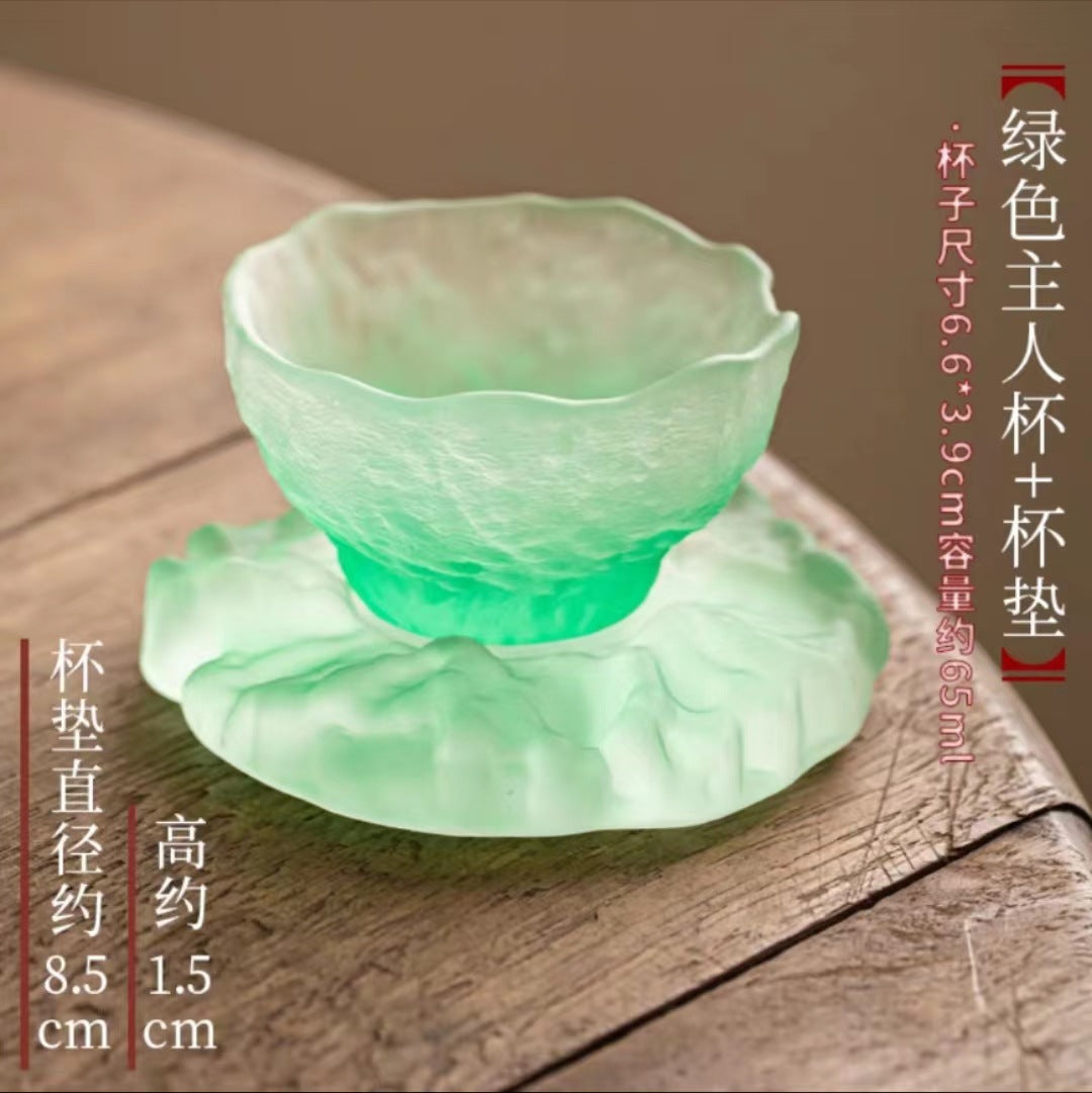 Japanese-style glazed tea cup women's sake cup handmade coaster glass cup Chinese style teacup master cup set