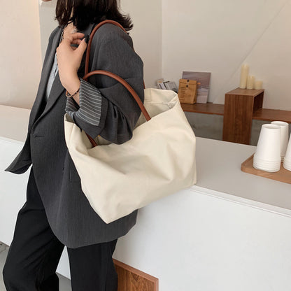 Korean Style Large Capacity Idle Style Ins Hand Shoulder Bag Environmental Protection Shopping Bag Simple Artistic Canvas Bag Schoolbag for Women