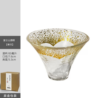 Fuji Mountain Zhaofu Cup Gold Foil Crystal Glass Sake Cup Premium Japanese-style small wine glass High value gift belt box