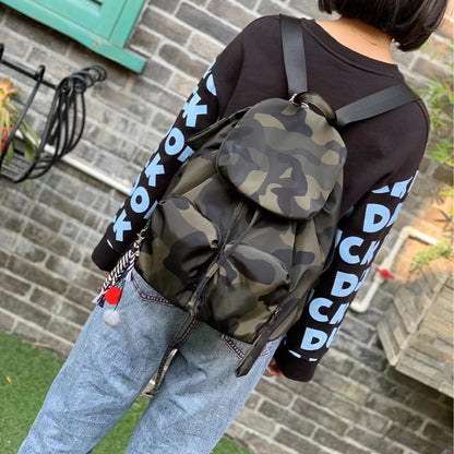 New Foreign Trade Flip Drawstring Large Capacity Travel Bag Korean Style Nylon Cloth Lightweight Casual Backpack for Women