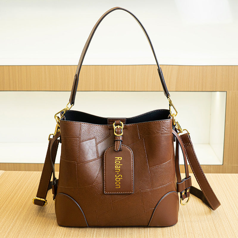 SEALBEER Hot trade New popular new bag women's splicing leather bucket bag women's shoulder bag fashionable versatile messenger bag brown