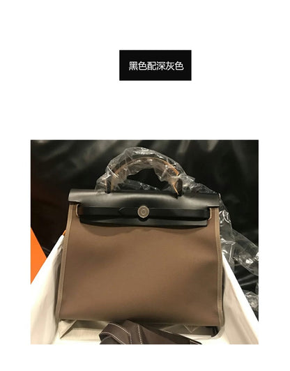 SEALBEER 2025 New Canvas Kelly Bag Fashion One Shoulder Oblique Span Portable Large Capacity Splicing Women's Bag Factory Direct Sales