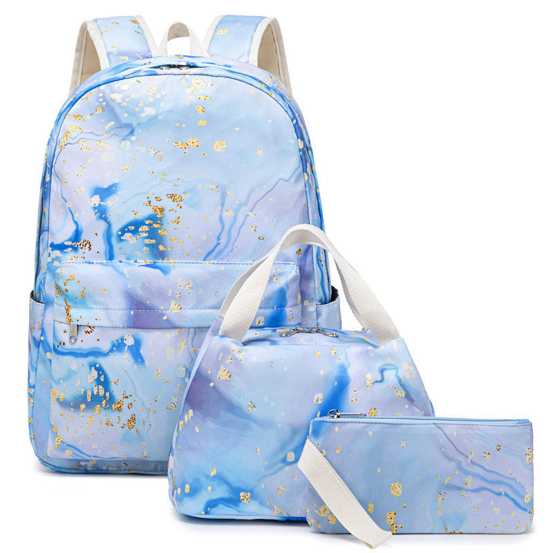 New Primary and Secondary School Schoolbag Female Cross-Border Fashion Three-Piece Waterproof Backpack Outdoor Travel Printed Backpack