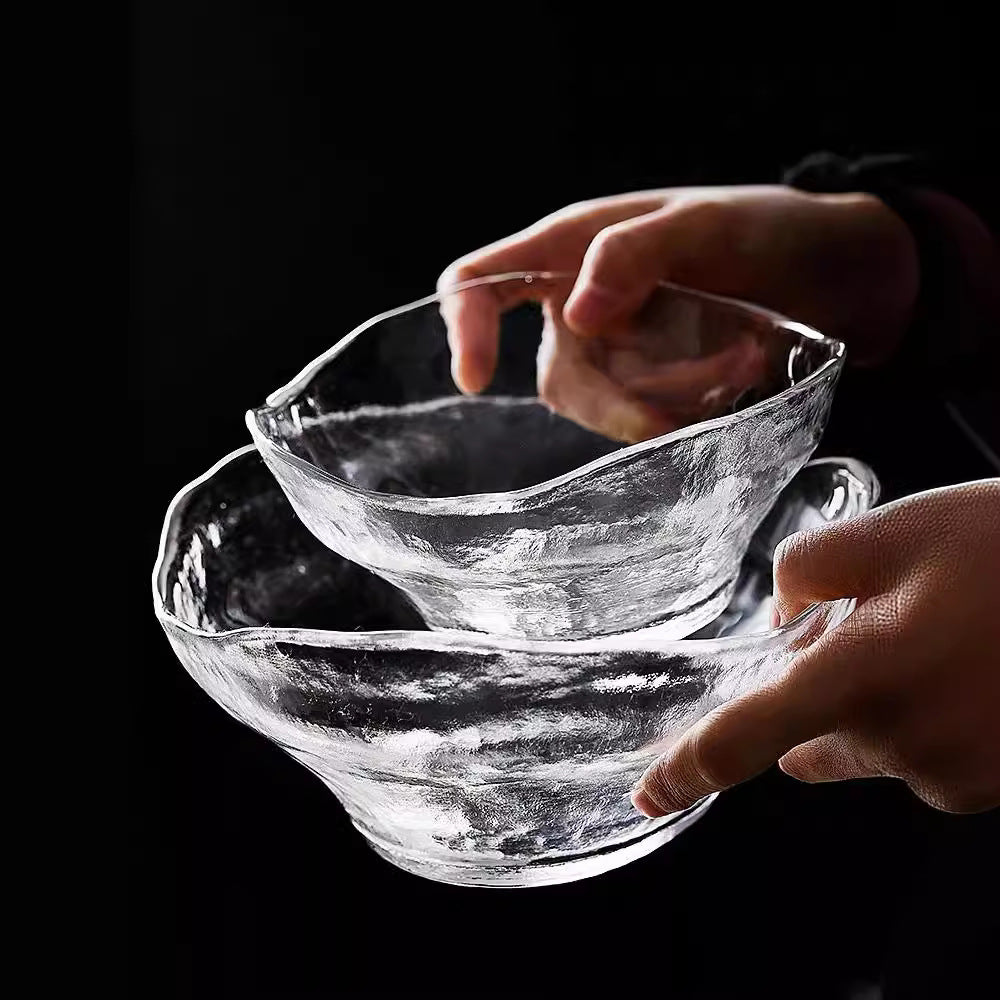 Japanese crystal glass salad bowl transparent high-value fruit bowl high-grade irregular fruit bowl household cooking bowl