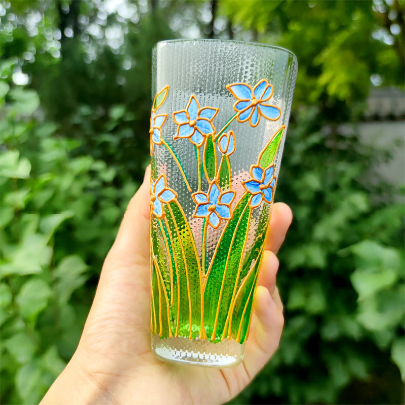 High value crystal glass lily of the valley female cup creative wine glass three-dimensional hand-painted flower juice milk cup wholesale