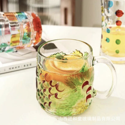 Stained glass water cup female thickened crystal handle cup handmade painted beer cup household high value juice cup