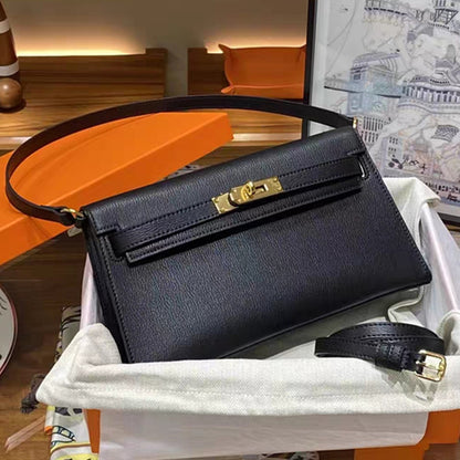 SEALBEER 2025 new goatskin Kelly mailman armpit bag fashionable one shoulder oblique span portable lock leather small square bag