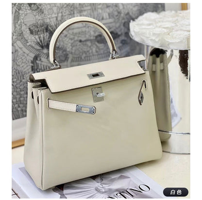 SEALBEER 2025 new second-generation Kelly bag sw leather first-layer cowhide lock fashionable single shoulder oblique span portable casual small square bag