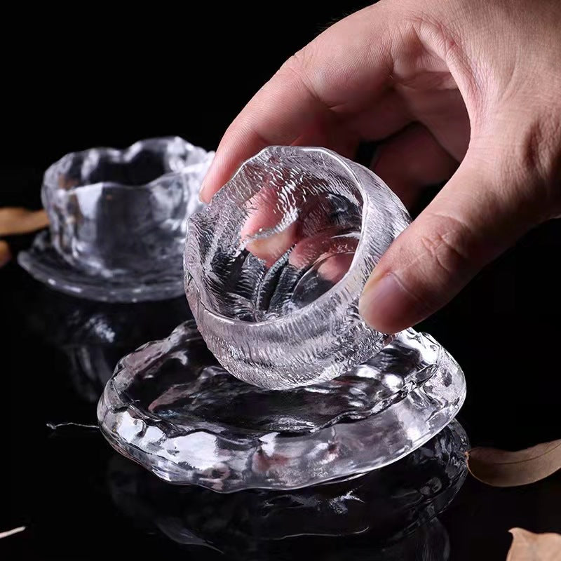 Spot Creative Japanese Glass Cup Holder Ice Dew Coaster Tea Ceremony Insulation Kung Fu Teacup Mat Melted Ice Cup Holder Wholesale