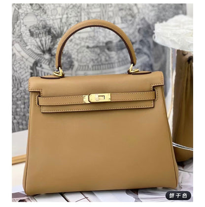 SEALBEER 2025 new second-generation Kelly bag sw leather first-layer cowhide lock fashionable single shoulder oblique span portable casual small square bag