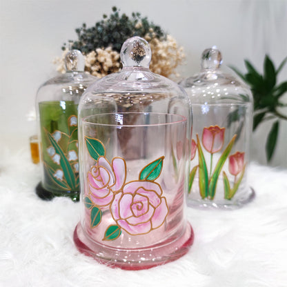 Flower crystal glass aromatherapy cover artificial hand-painted three-dimensional dried flower candle glass cover light luxury home ornament gifts