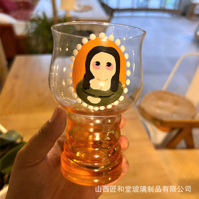 Hand-painted juice cup, beer cup, glass ins high-end water cup, household cute cup, high value in summer