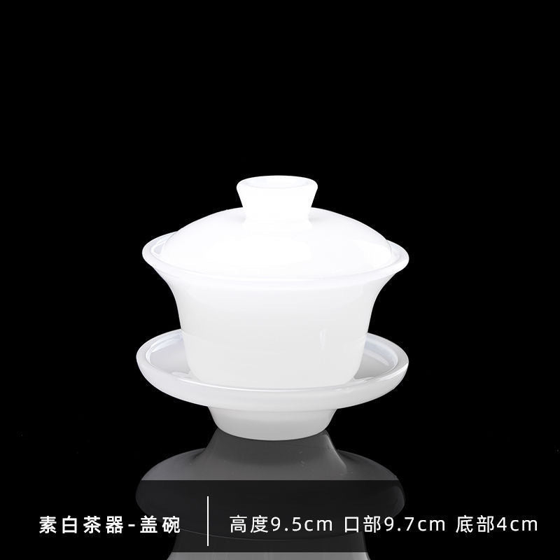 Suet jade porcelain tea cup thickened kung fu tea set glass male cup cover bowl master cup personal small tea cup wholesale