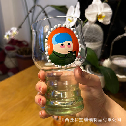 Hand-painted juice cup, beer cup, glass ins high-end water cup, household cute cup, high value in summer