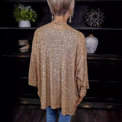 Independent station direct sales New Popular, 2025 and 2025 autumn new women's sequined plus size loose top solid color coat