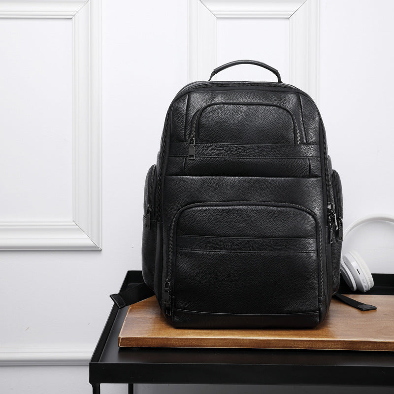 Men's Leather Backpack Large Capacity Travel Backpack Male Business Computer Bag USB Charging Backpack One Piece Dropshipping