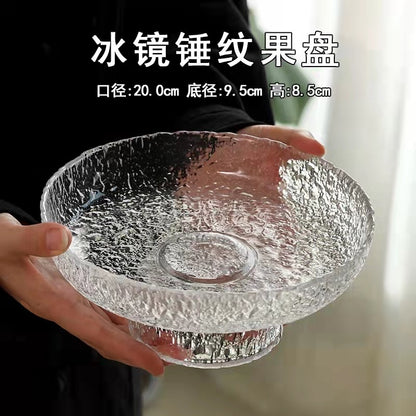 Handmade glass tall fruit plate, living room household snack plate, Japanese dried fruit tea snack plate, light luxury tray wholesale