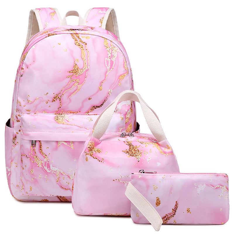 New Primary and Secondary School Schoolbag Female Cross-Border Fashion Three-Piece Waterproof Backpack Outdoor Travel Printed Backpack