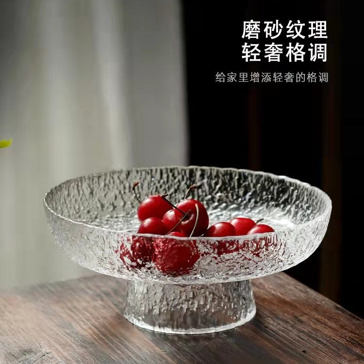 Handmade glass tall fruit plate, living room household snack plate, Japanese dried fruit tea snack plate, light luxury tray wholesale