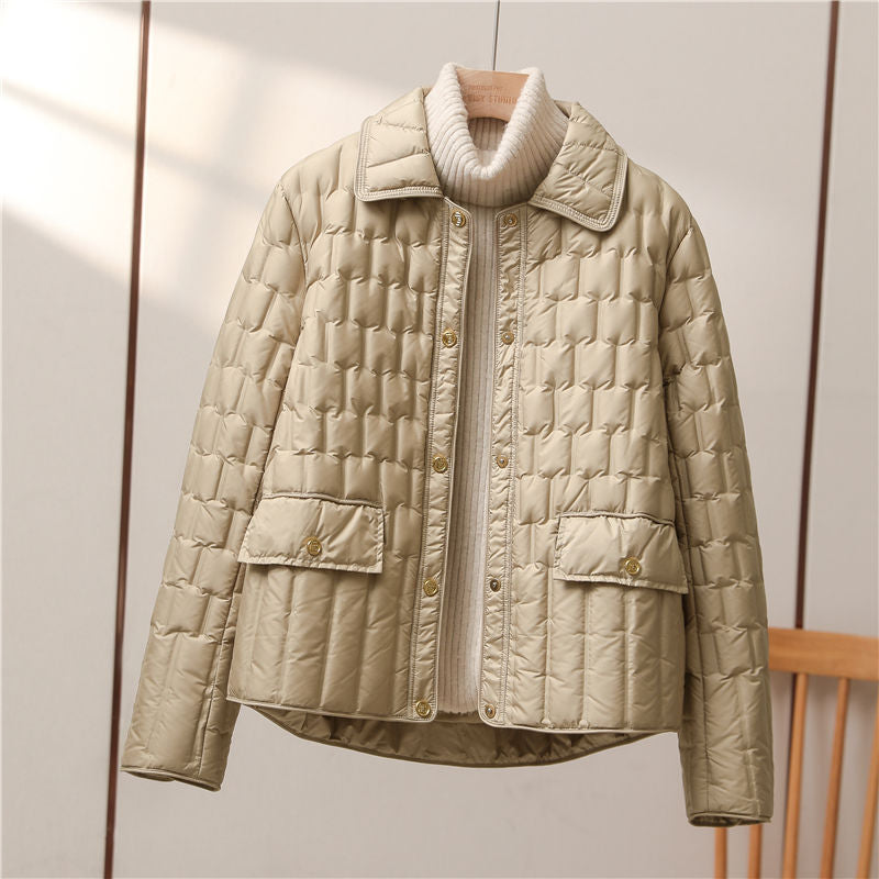 90 white duck down light down jacket women's short 2023 winter new casual versatile and thin small fragrant pressure glue jacket