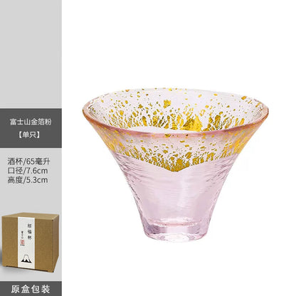 Fuji Mountain Zhaofu Cup Gold Foil Crystal Glass Sake Cup Premium Japanese-style small wine glass High value gift belt box