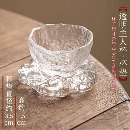 Japanese-style glazed tea cup women's sake cup handmade coaster glass cup Chinese style teacup master cup set