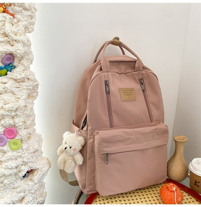 Backpack Large Capacity Middle School Student Simple Solid Color Portable Backpack Outdoor Street Leisure Female Campus Japanese Schoolbag