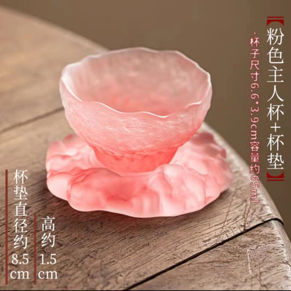 Japanese-style glazed tea cup women's sake cup handmade coaster glass cup Chinese style teacup master cup set