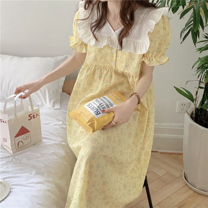 sealbeer Ruffles V-Neck Summer Pajamas Set Women Short Sleeve Sweet Blouse + Shorts Suit Cotton Sleepwear Flowers Plaid Homewear