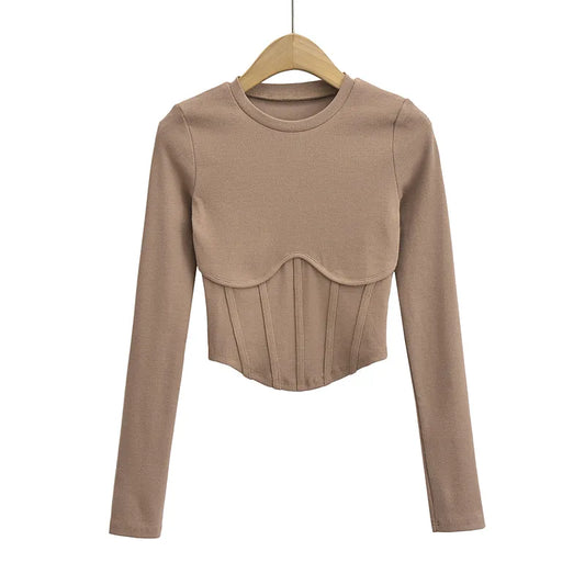 sealbeer A&A Corset Inspired Long Sleeve Ribbed Crop top