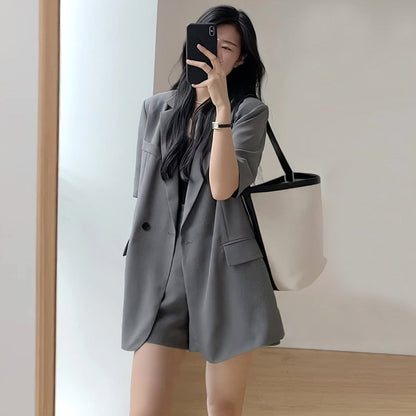 sealbeer  Summer Retro Korean Version of the Temperament Short-sleeved Suit Jacket + Shorts Set Casual Loose Suit Two-piece Female