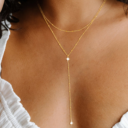 Extremely Fine Y-shaped Double-layer Necklace Embellished With Tiny Artificial Crystal Elegant Simple Style For Women Daily