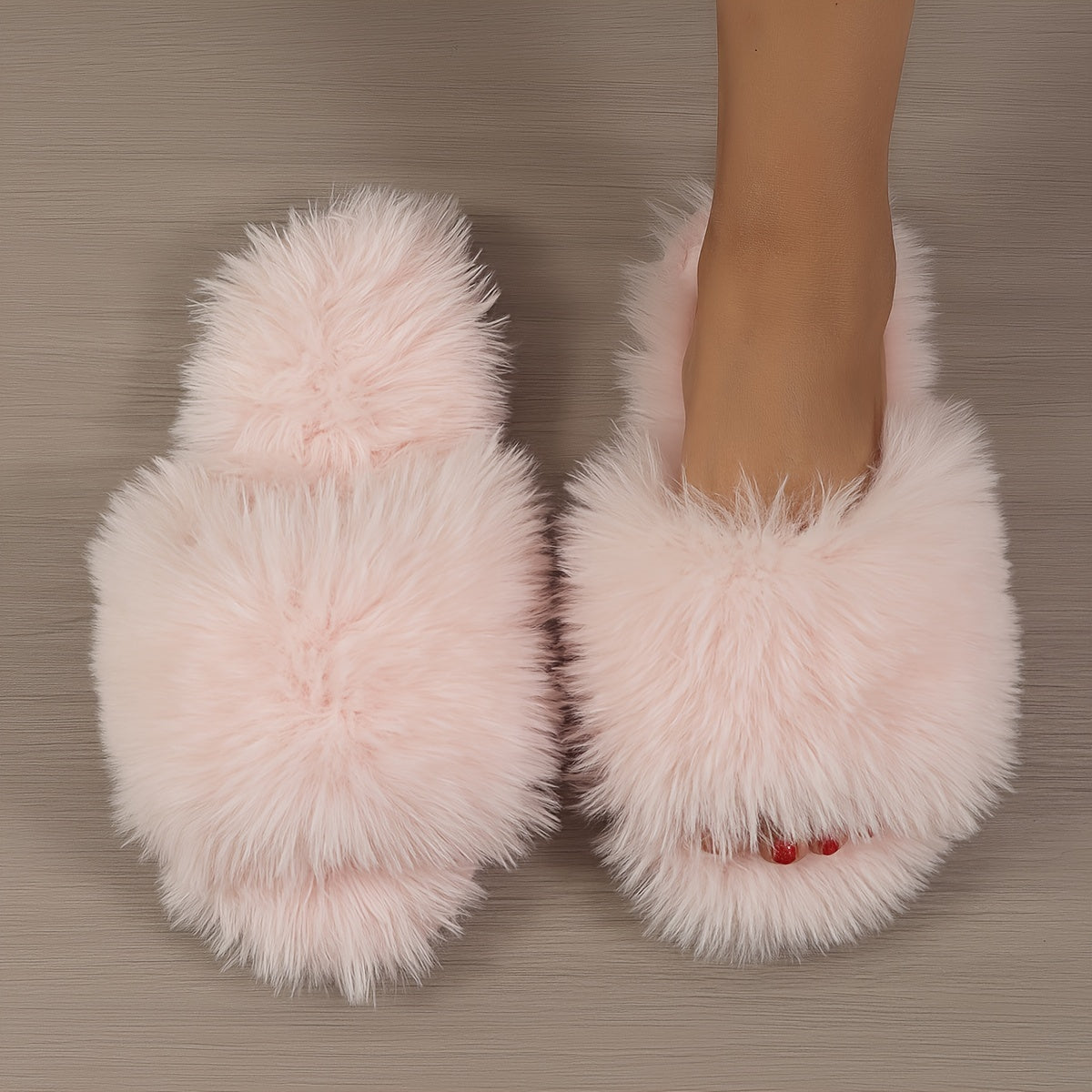 Fashion Plush Slippers, Plush Lined Fluffy Faux Fur Slides, Indoor Comfortable Antislip PVC Sole