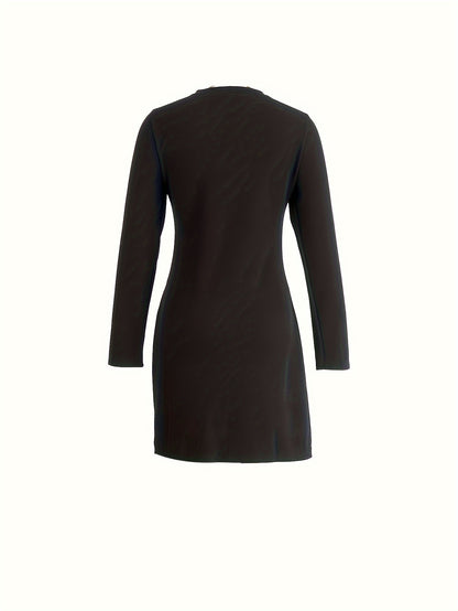 Fashionable Long-Sleeve V-Neck Knit Dress with Zipper and Slit Details - Fall/Winter Collection