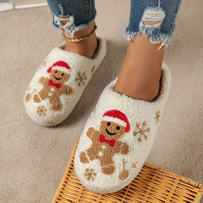 Cute Cartoon Home Warm Slippers, Soft Sole Bedroom Plush Lined Cozy Shoes, Non-slip Floor Mute Christmas Slippers