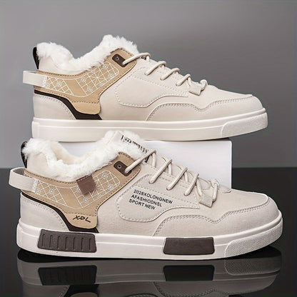 Men's Plush-Lined Winter Sneakers - Classic Style, Warm Fleece Lining, Non-Slip Rubber Sole for Outdoor & Casual Wear