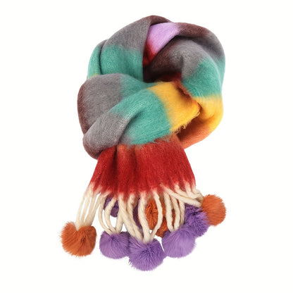 Cozy Rainbow Plush Scarf For Women - Breathable, Warm & Soft Polyester Shawl With Funky Print Design - Perfect For Autumn/Winter Outings