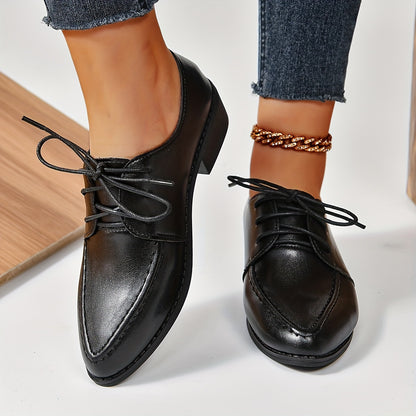 Fashion Oxfords with Chunky Heel - Sleek Pointed Toe, Comfort Lace-Up, Perfect for Dressy Occasions