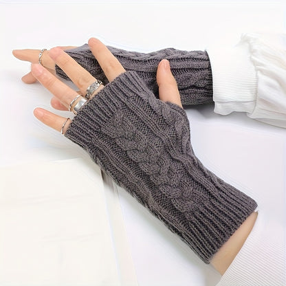 Monochrome Twist Knitted Gloves Short Fingerless Warm Gloves Autumn Winter Coldproof Elastic Gloves