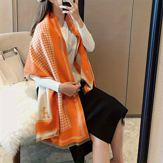 Autumn And Winter Plaid Imitation Cashmere Scarf Europe And The United States Wind Women's Shawl Warm Hundred With Long Sections Of The Neck, Women's Fashion Scarf, The Picture Is For Reference Only Does Not Include Sunglass