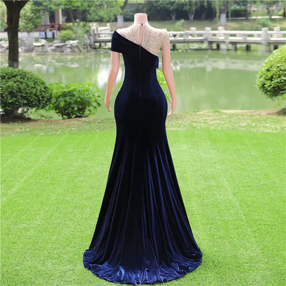 New Arrival Red Formal Evening Dresses  Sheer Cap Sleeve Beadings Sequins Long Party Prom Gowns For New Years Dress BM3508