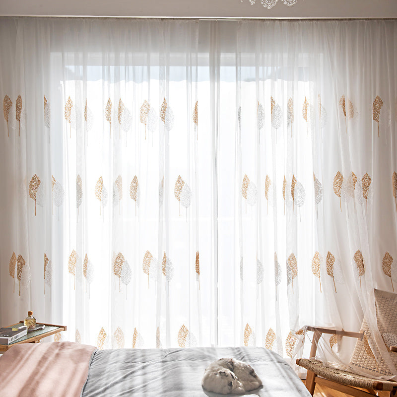 One Panel Of Flower Embroidered White Sheer Curtain Window Curtain Voile Drapes Panel, Semi Transparent Curtain Panel, For Living Room Bedroom Hotel Window