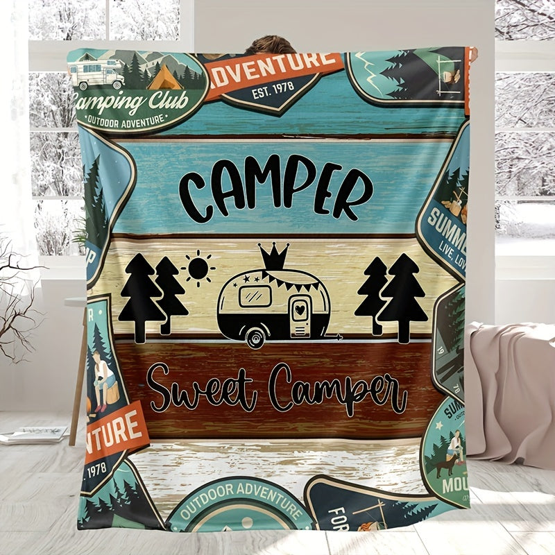 1pc Cozy Retro Flannel Blanket - Soft, Warm, and Multi-Purpose for Camping, Travel, Home, Office - Perfect Gift for All Seasons